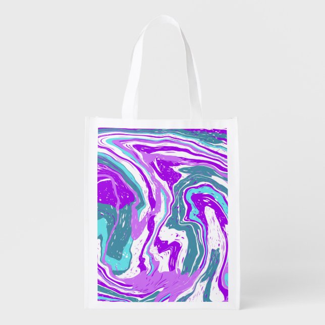 Purple, Teal, Turquoise Marble Fluid Art     Grocery Bag (Front)