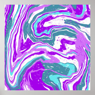 Purple, Teal, Turquoise Marble Fluid Art Poster