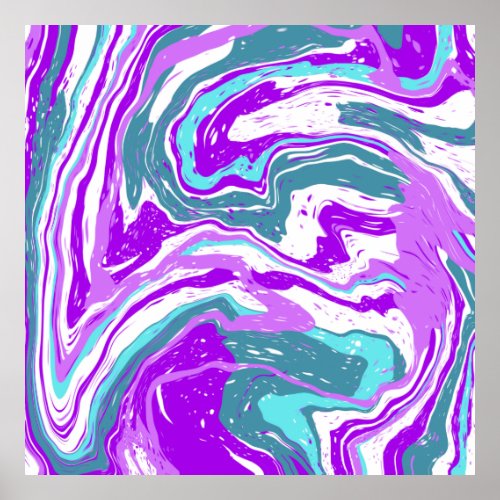 Purple Teal Turquoise Marble Fluid Art   Poster