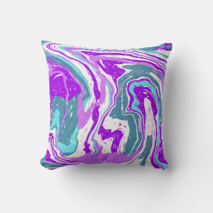 Purple, Teal, Turquoise Marble Fluid Art Throw Pillow