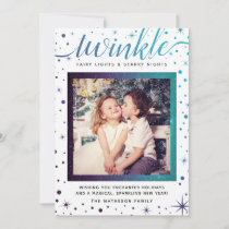Purple &amp; Teal Twinkle Snowflakes Enchanted Holiday Card