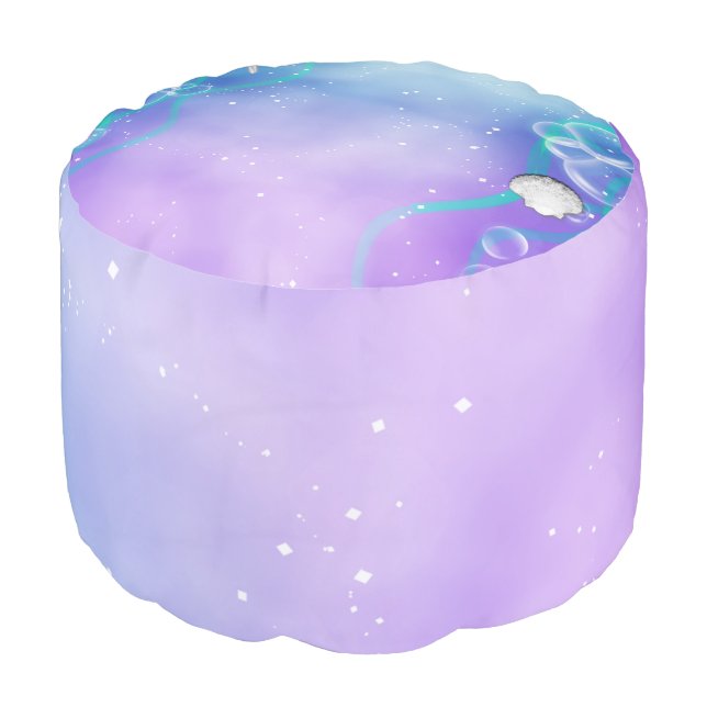 Purple & Teal Under the Sea Enchanted Ocean Pouf (Angled Front)