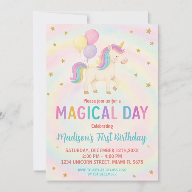 Purple & Teal Unicorn Birthday Invitation (Front)
