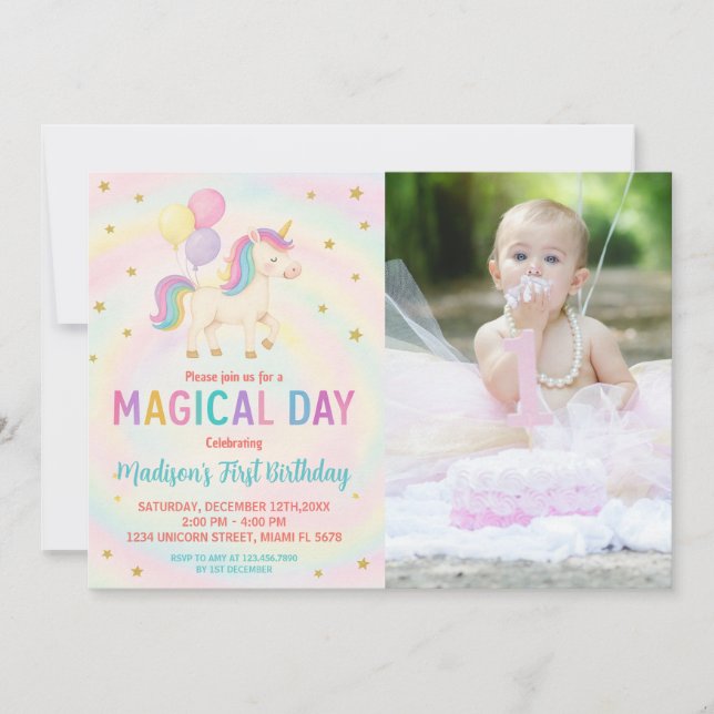 Purple & Teal Unicorn Birthday Invitation (Front)