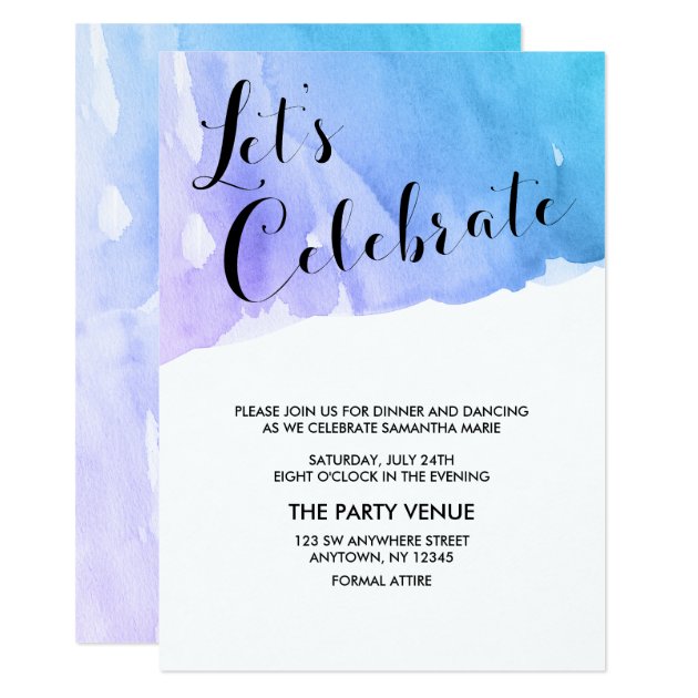 Purple Teal Watercolor Bat Mitzvah Reception Card