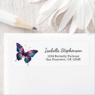 Purple Teal Watercolor Butterfly Return Address Label