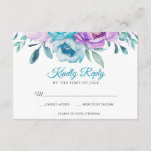 Purple Teal Watercolor Floral Bat Mitzvah RSVP