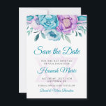Purple Teal Watercolor Floral Bat Mitzvah Save The Date<br><div class="desc">Beautiful watercolor flower Bat Mitzvah save the dates.</div>