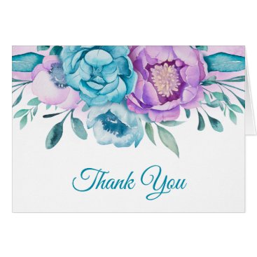 Purple Teal Watercolor Floral Thank You Card Purple Teal Watercolor Floral Thank You Card