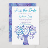 Purple Teal Watercolor Tree of Life Bat Mitzvah Save The Date (Front/Back)