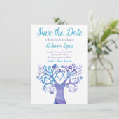 Purple Teal Watercolor Tree of Life Bat Mitzvah Save The Date (Standing Front)