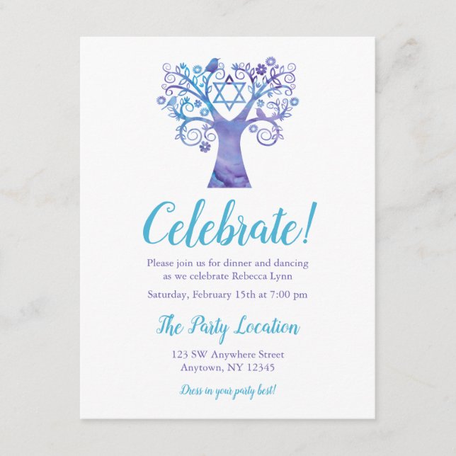 Purple Teal Watercolor Tree of Life Reception Enclosure Card (Front)