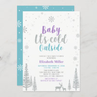 Purple & Teal Winter Wonderland Baby Shower Invitation