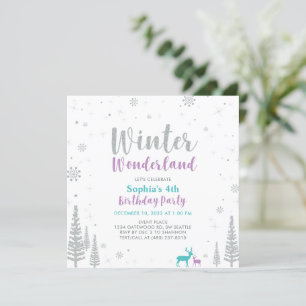 Purple & Teal Winter Wonderland Girl Birthday Invitation