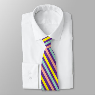 Purple Teal Yellow Peach Geometric Stripes Neck Tie