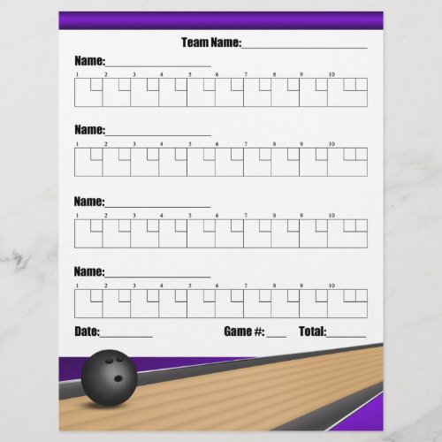 Purple Team Bowling Score Sheets Flyer