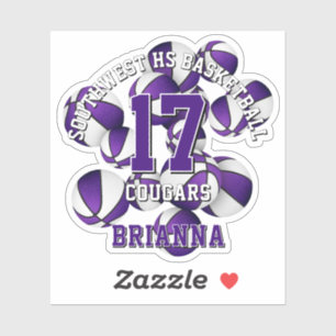 purple team colors basketballs cluster team name sticker