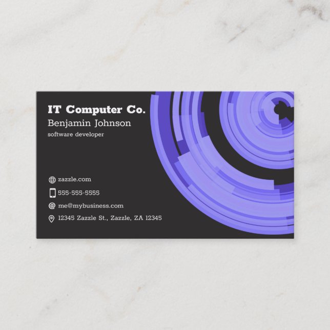 Purple Tech on Dark Gray Business Card (Front)