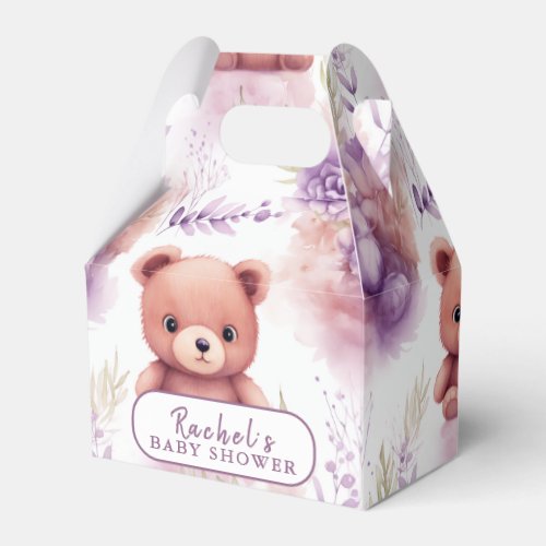 Purple Teddy Bear and Flowers _ Baby Shower Favor Boxes