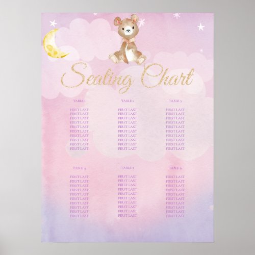Purple Teddy Bear Girls Baby Shower Seating Chart