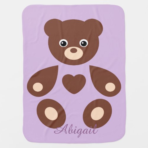 Purple Teddy Bear Monogram Baby Blanket