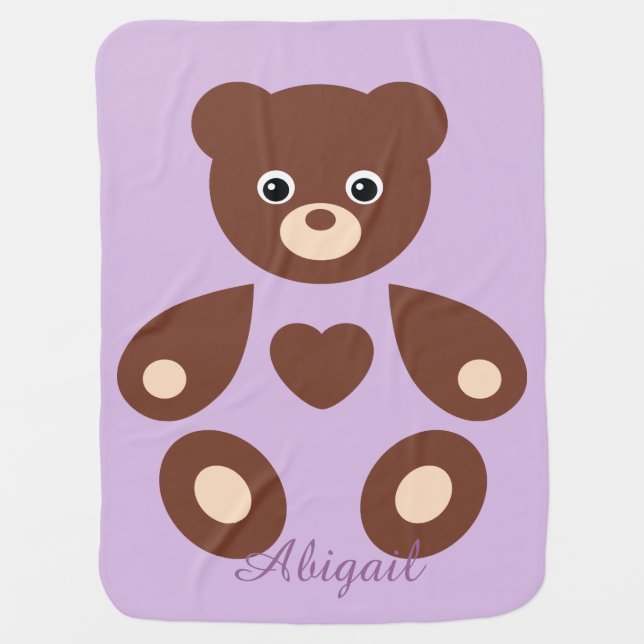 Purple Teddy Bear Monogram Baby Blanket (Front)