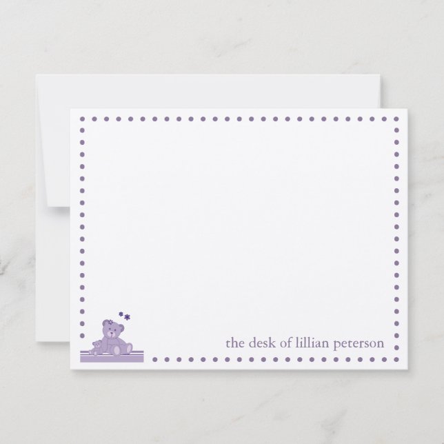Purple Teddy Bears Personalized Note Card (Front)