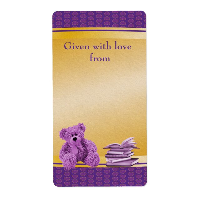 Purple Teddy Bring a Book Baby Shower Bookplates (Front)