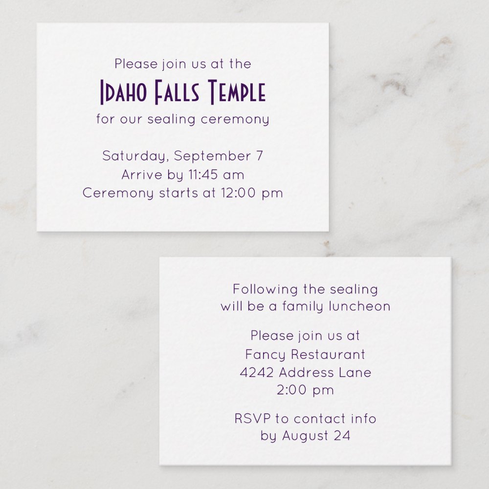 Purple Temple Sealing & Meal Invitation