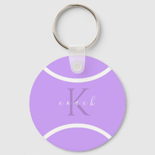 Purple Tennis Ball & Initial Monogrammed Coach Keychain