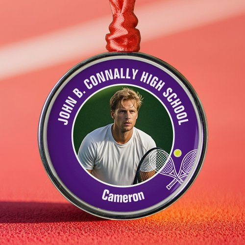 Purple Tennis Player Photo High School Christmas Metal Ornament