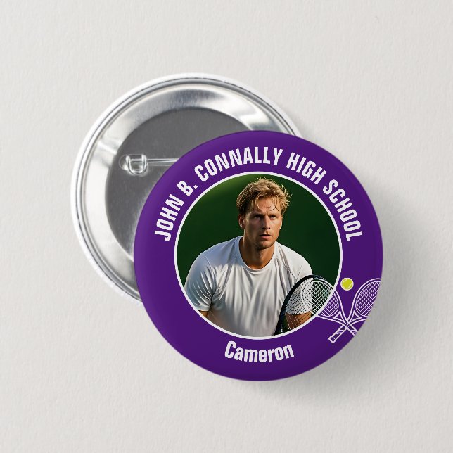 Purple Tennis Player Photo High School Spirit Button (Front & Back)
