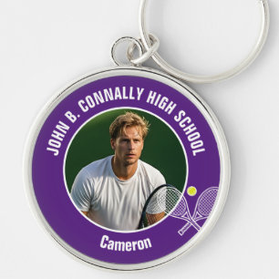 Purple Tennis Player Photo High School Spirit Keychain