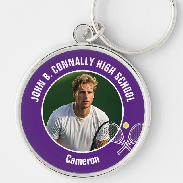 Purple Tennis Player Photo High School Spirit Keychain (Front)