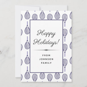 Purple Tennis Racket Pattern Happy Holidays Xmas Holiday Card