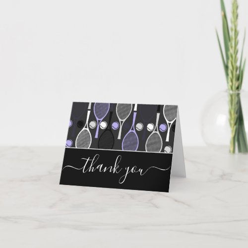 Purple Tennis Rackets  Balls Pattern Gratitude  Thank You Card