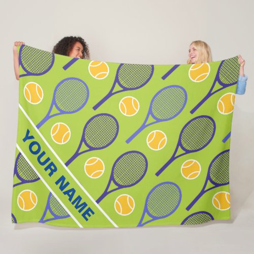  Purple tennis rackets on green custom name Fleece Blanket