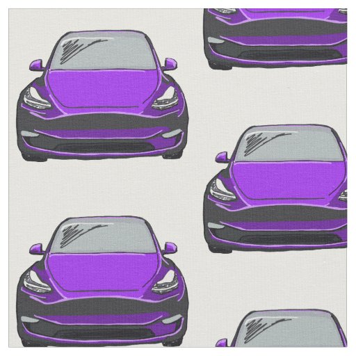 Purple Tesla Model Y Hand Drawn Sketch Fabric