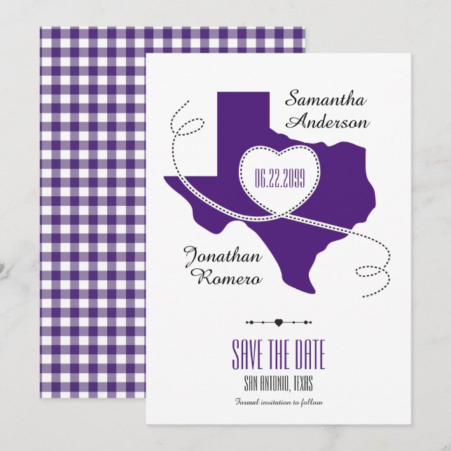 Purple Texas Curling Ribbon Save the Date (Front/Back)