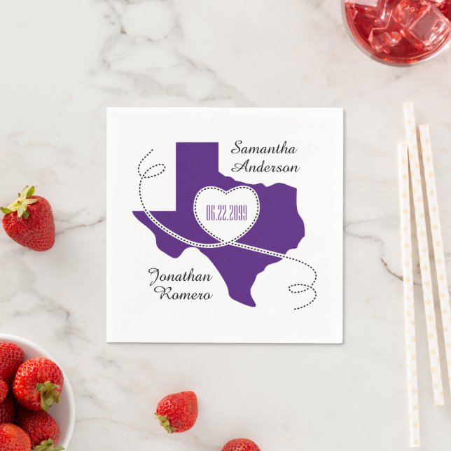 Purple Texas Curling Ribbon Wedding Date Napkins (Insitu)