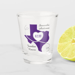 Purple Texas Curling Ribbon Wedding Date Shot Glass