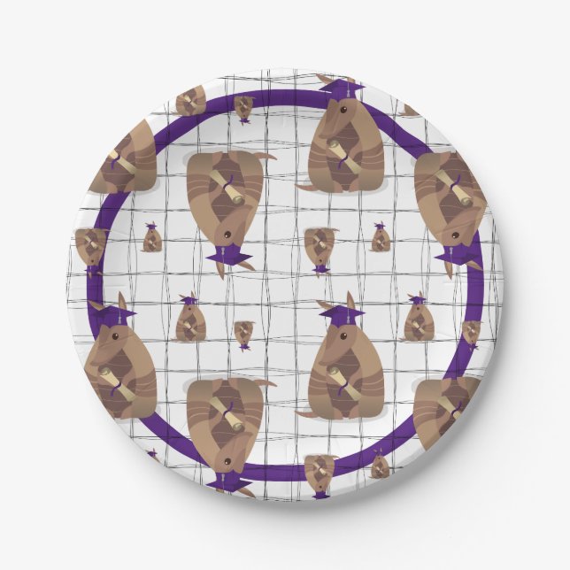 Purple Texas Graduate Armadillo Paper Plates (Front)
