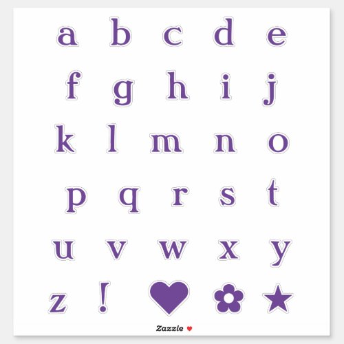Purple Text Letters  Monogram Alphabet Stickers
