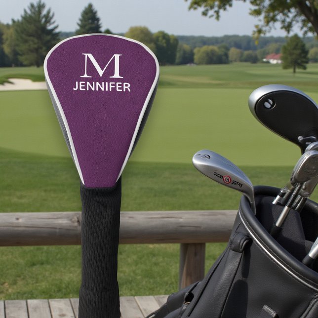 Purple Textured Leather Monogram Personalized Name Golf Head Cover (Creator Uploaded)