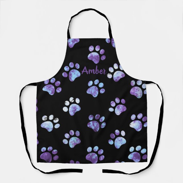Purple Textured Paw Print Pattern Personalized Apron (Front)
