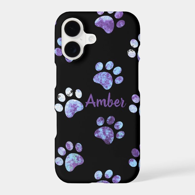 Purple Textured Paw Print Pattern Personalized Iphone Case (Back)