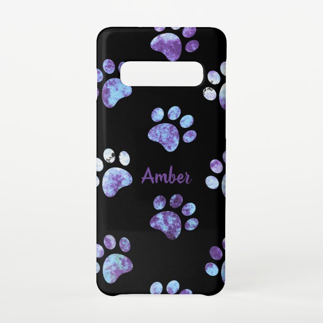 Purple Textured Paw Print Pattern Personalized Samsung Galaxy Case (Back)