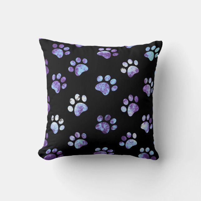 Purple Textured Paw Print Pattern Throw Pillow (Front)