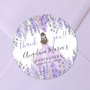 Purple Thank You Floral Quinceanera Classic Round Sticker