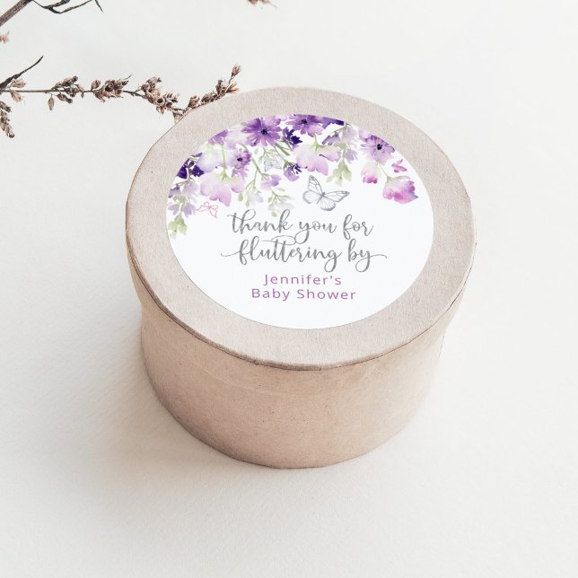 Purple thank you for fluttering by classic round s sticker (Creator Uploaded)